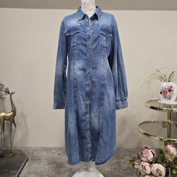 Super Cute Boho Western Denim Shirt dress by Lola P. Sz L - Picture 11 of 13
